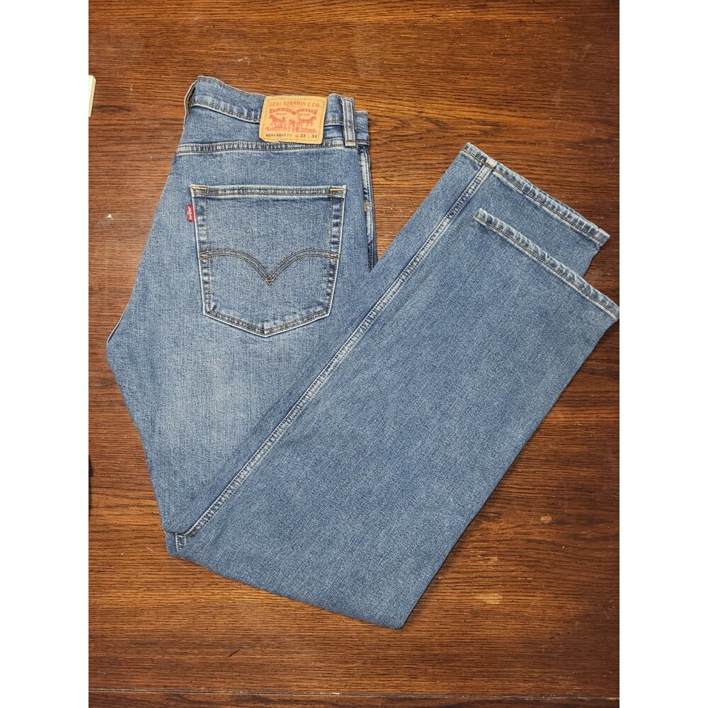 Levi's Workwear Jeans Mens 33x34 Measures 34x32 Crisp Stiff Stretch Blue 87442 - Picture 3 of 6